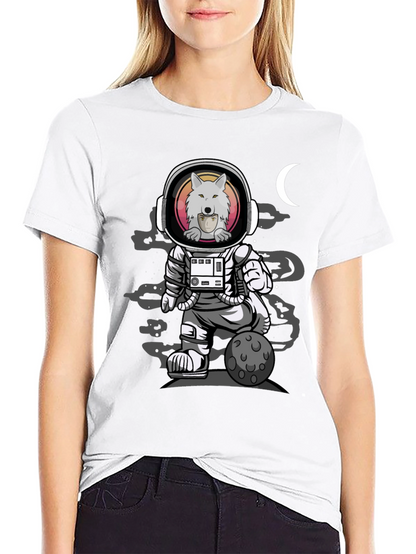 Camiseta Negra con Diseño de Astronauta Lobo