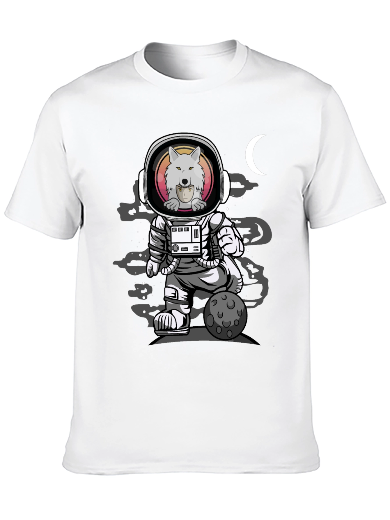 Camiseta Negra con Diseño de Astronauta Lobo
