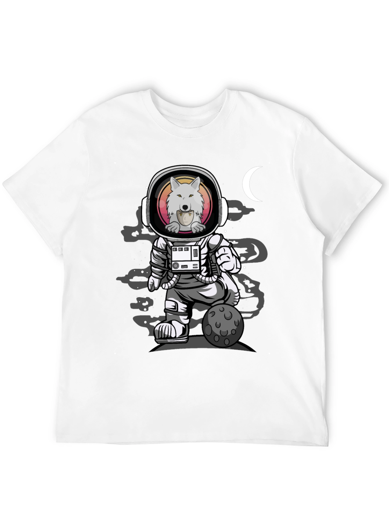 Camiseta Negra con Diseño de Astronauta Lobo