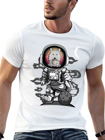 Camiseta Negra con Diseño de Astronauta Lobo