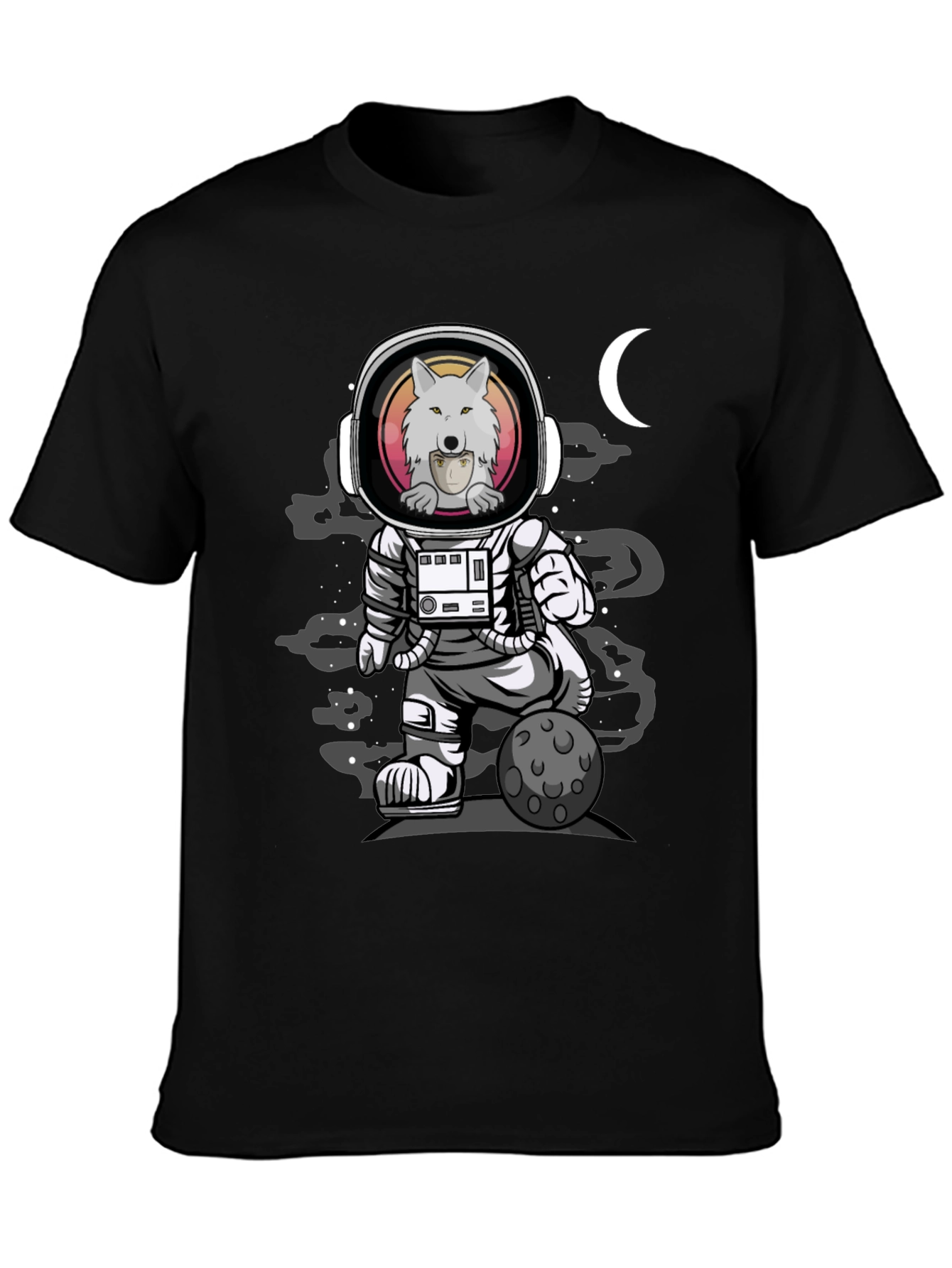 Camiseta Negra con Diseño de Astronauta Lobo