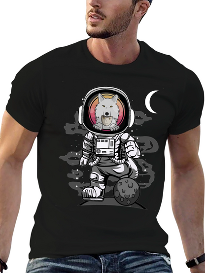 Camiseta Negra con Diseño de Astronauta Lobo