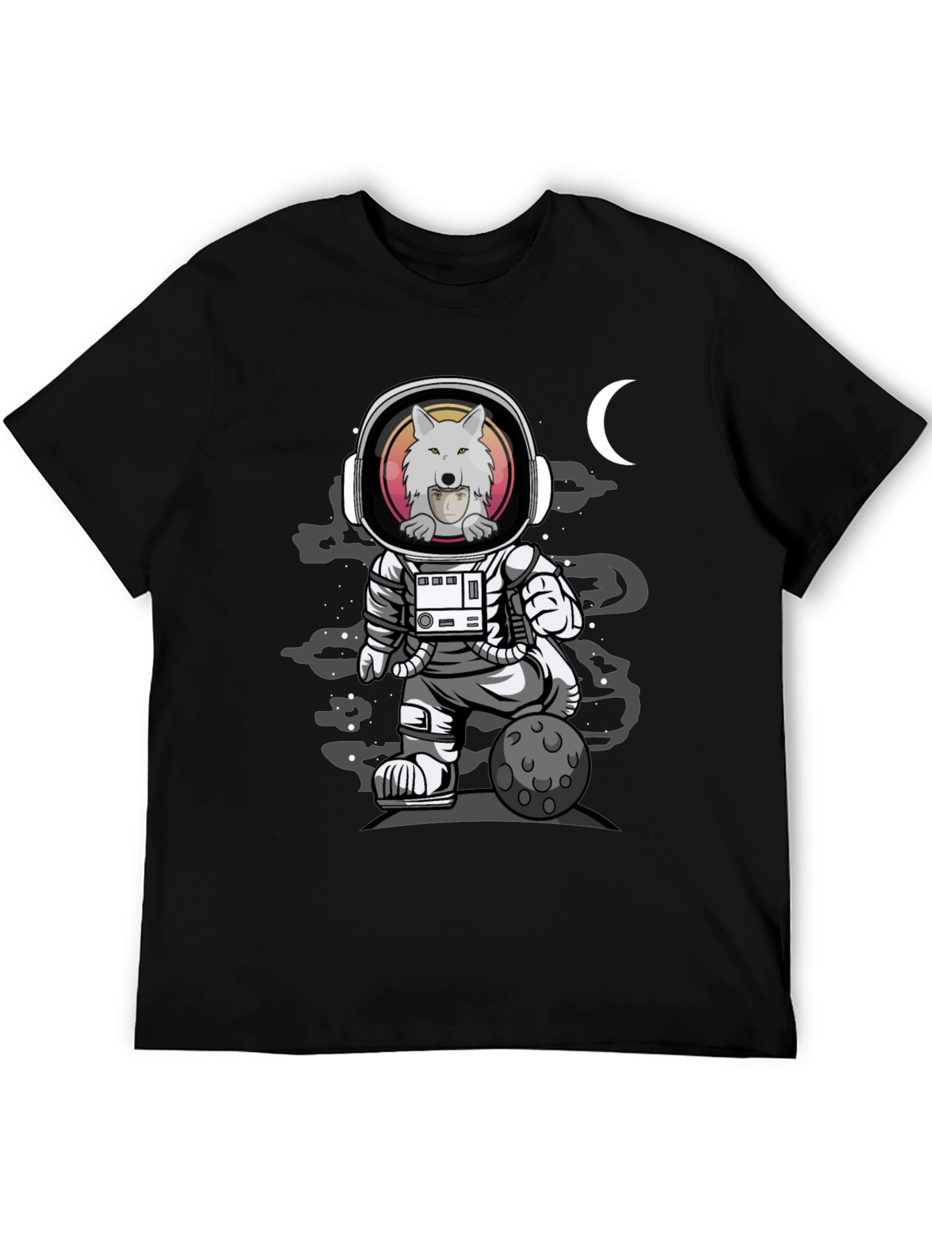 Camiseta Negra con Diseño de Astronauta Lobo