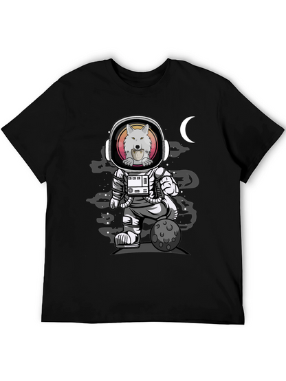 Camiseta Negra con Diseño de Astronauta Lobo