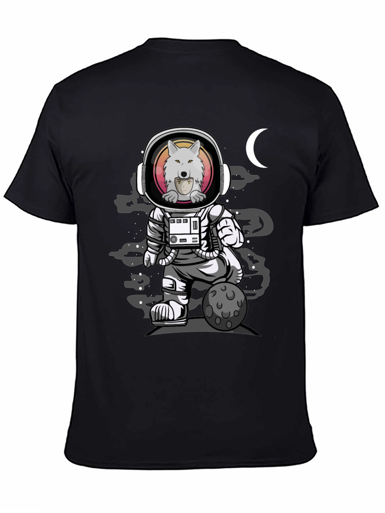 Camiseta Negra con Diseño de Astronauta Lobo