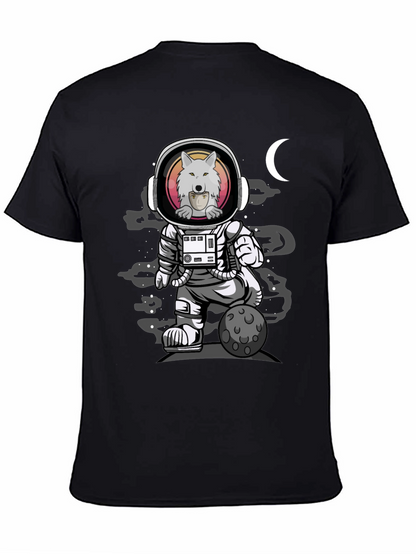 Camiseta Negra con Diseño de Astronauta Lobo
