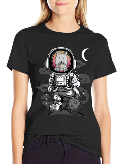 Camiseta Negra con Diseño de Astronauta Lobo