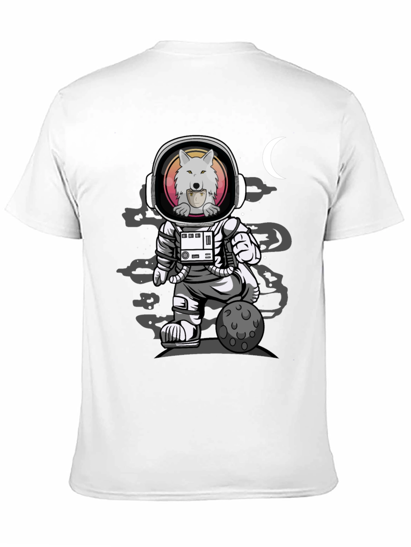 Camiseta Negra con Diseño de Astronauta Lobo