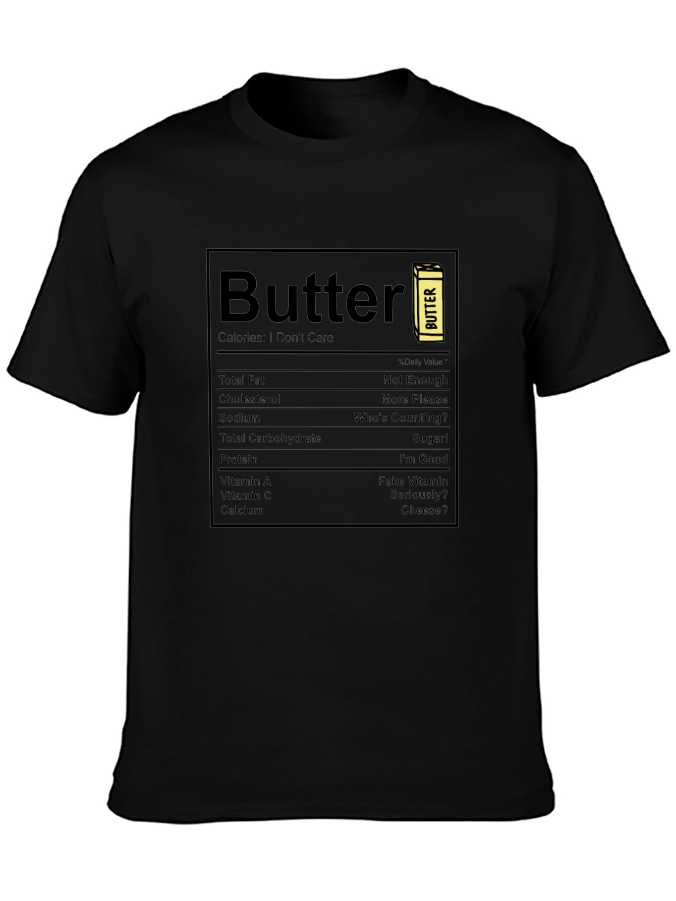 Camiseta Negra con Diseño Nutricional de Mantequilla