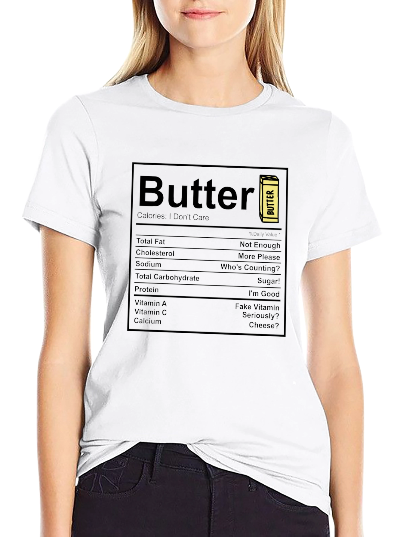 Camiseta Negra con Diseño Nutricional de Mantequilla