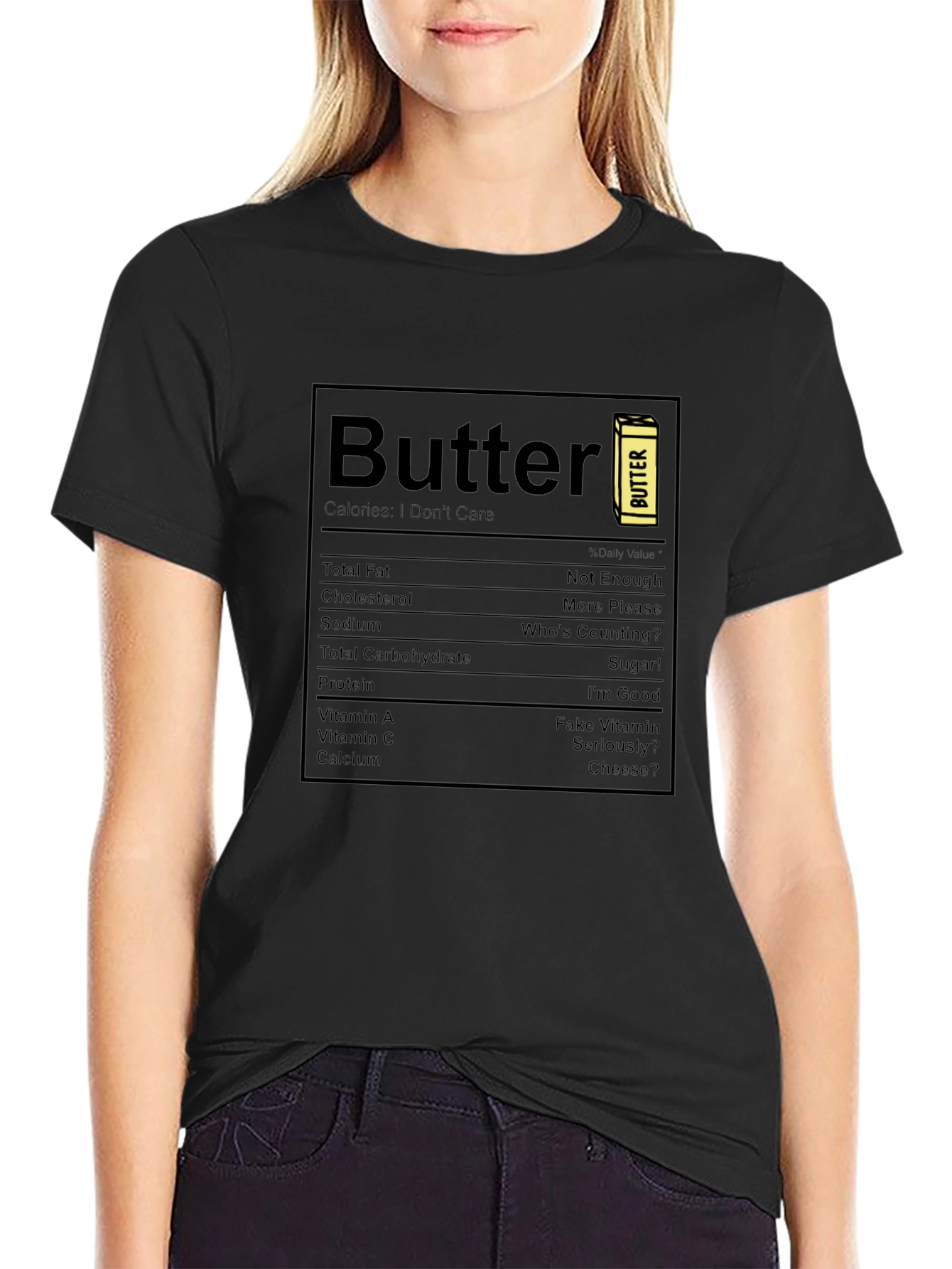 Camiseta Negra con Diseño Nutricional de Mantequilla