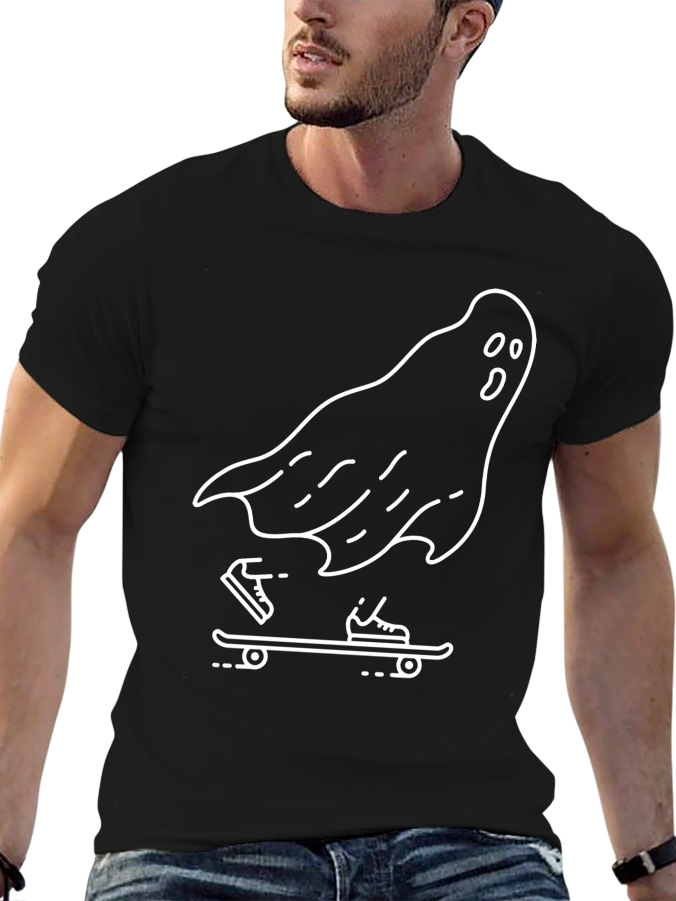 Camiseta Negra con Fantasma Skater