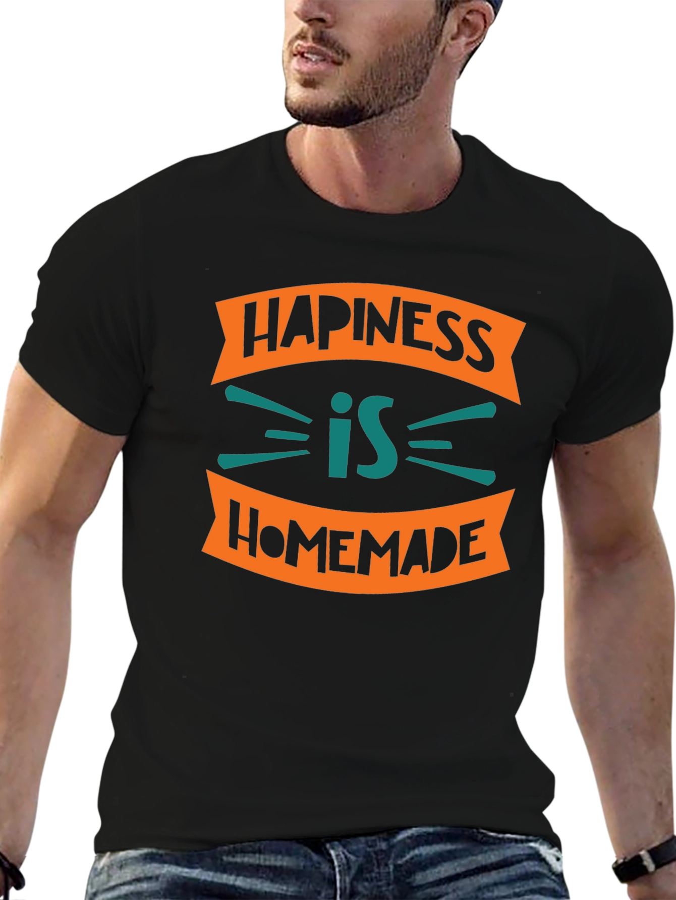 Camiseta Negra con Diseño Happiness is Homemade