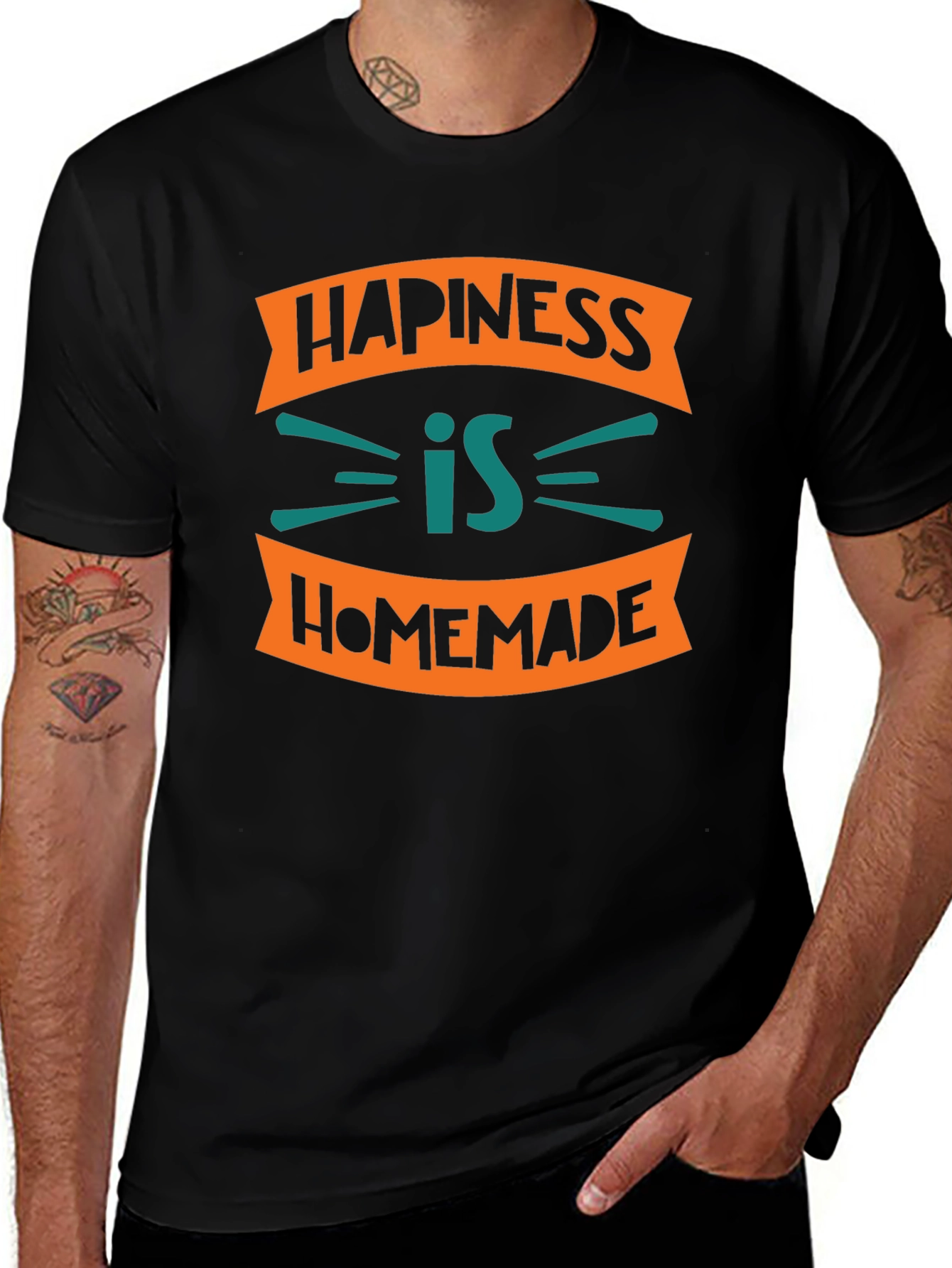 Camiseta Negra con Diseño Happiness is Homemade