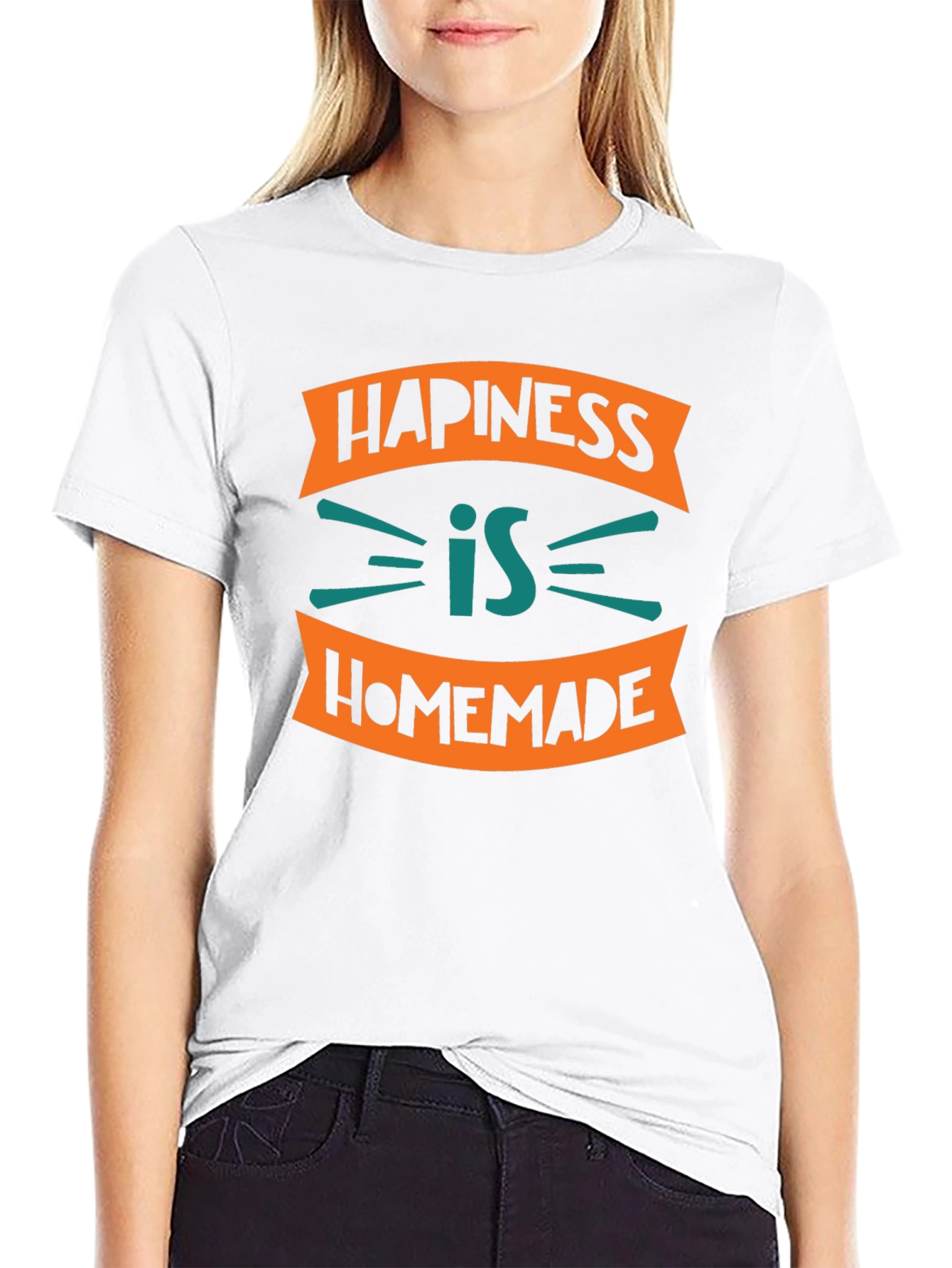 Camiseta Negra con Diseño Happiness is Homemade