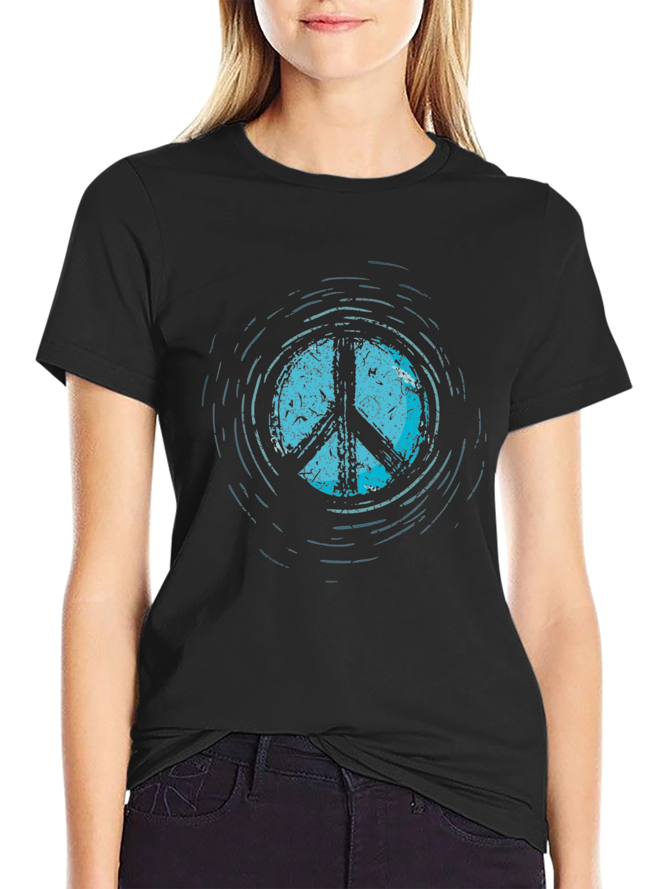 Camiseta Negra con Símbolo de la Paz Azul