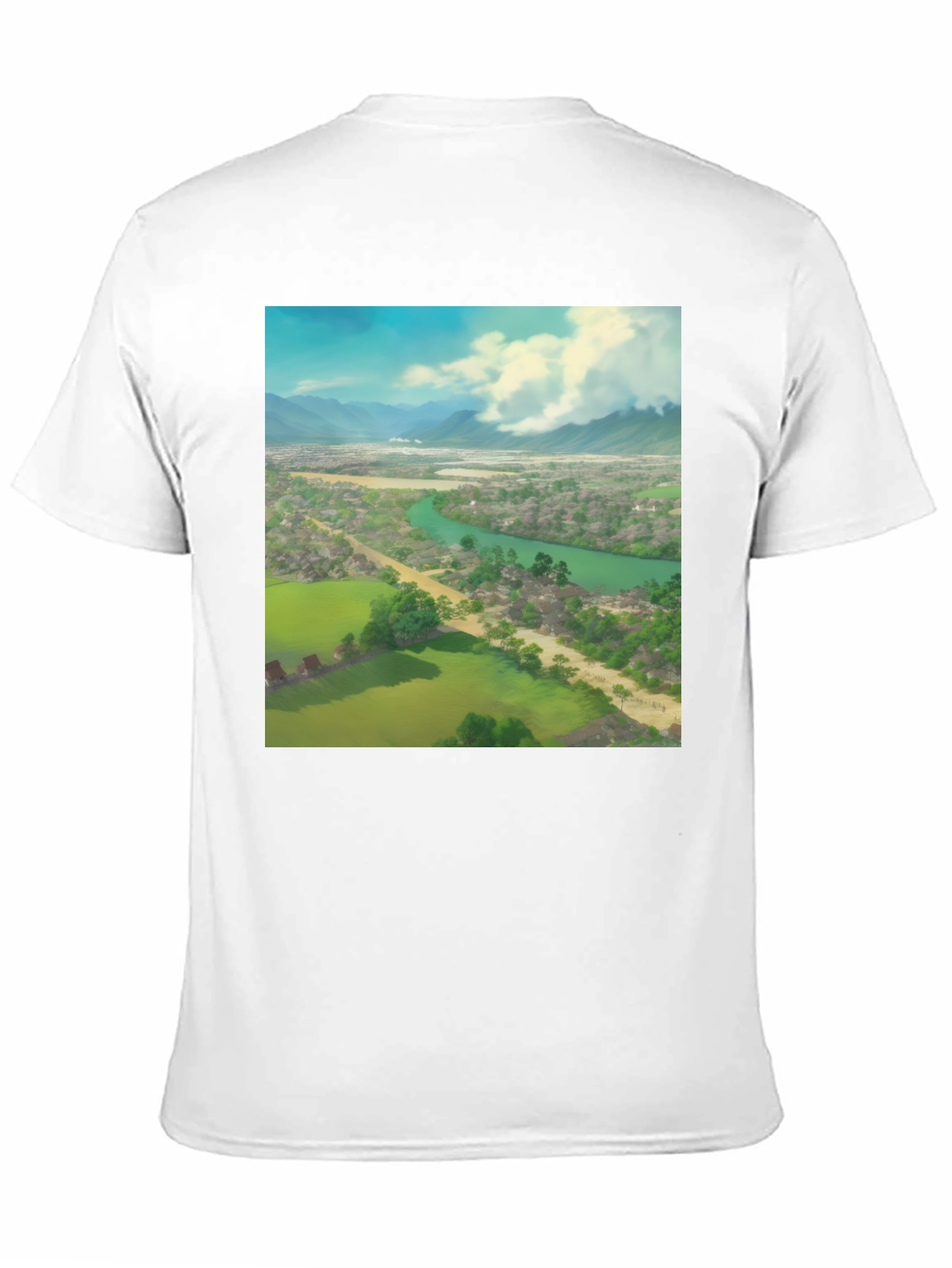 Camiseta Negra con Diseño de Paisaje Impresionante