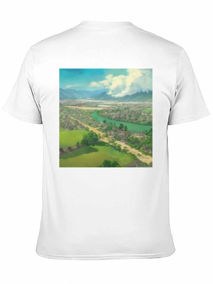 Camiseta Negra con Diseño de Paisaje Impresionante