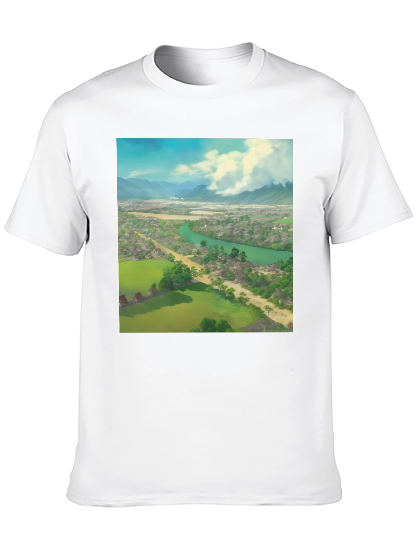 Camiseta Negra con Diseño de Paisaje Impresionante