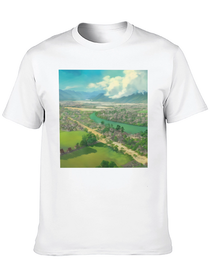Camiseta Negra con Diseño de Paisaje Impresionante