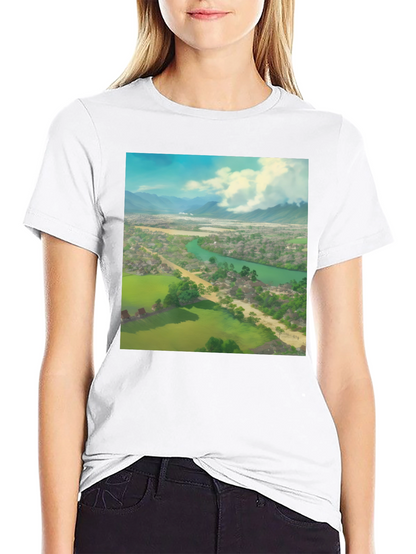 Camiseta Negra con Diseño de Paisaje Impresionante