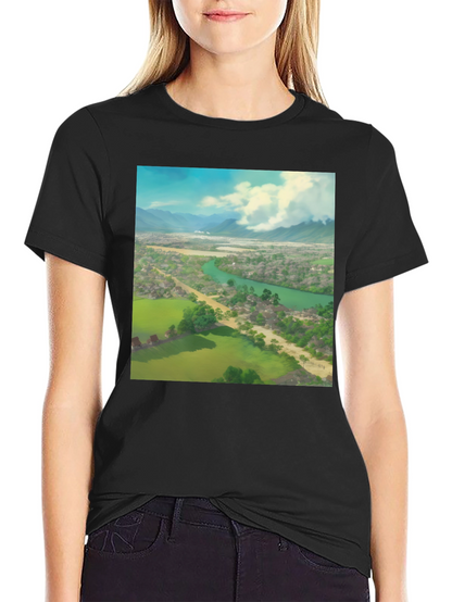 Camiseta Negra con Diseño de Paisaje Impresionante