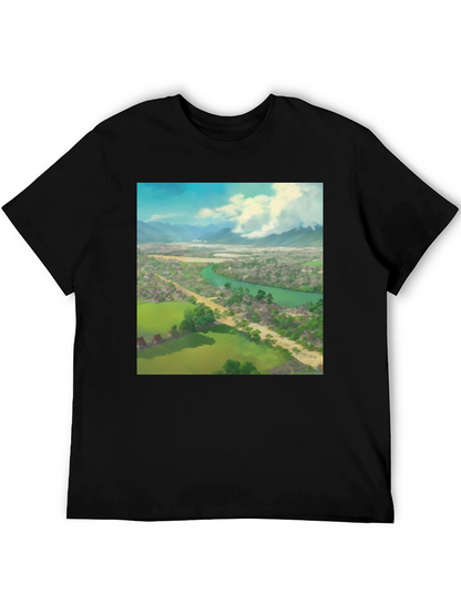 Camiseta Negra con Diseño de Paisaje Impresionante