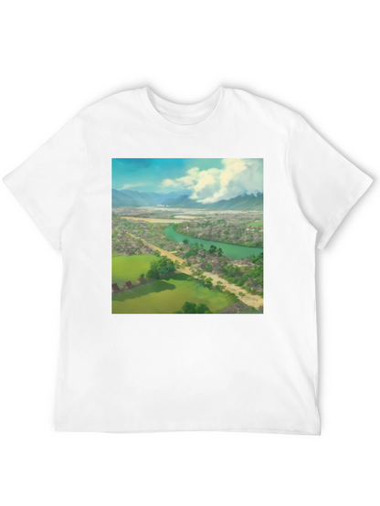 Camiseta Negra con Diseño de Paisaje Impresionante