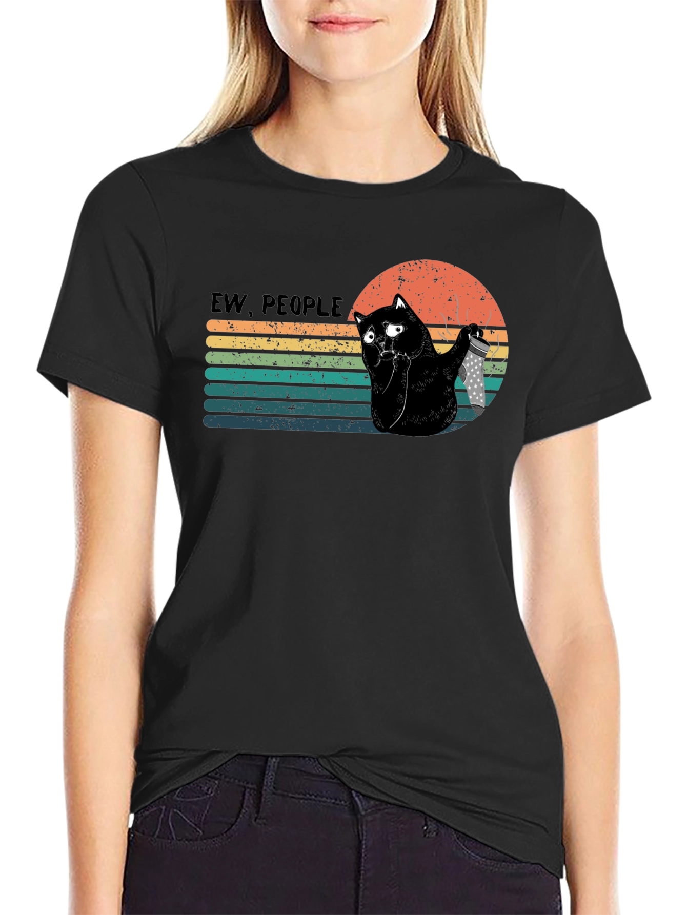 Camiseta Negra Ew People Gato con Cuchillo