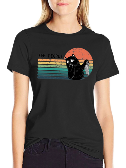 Camiseta Negra Ew People Gato con Cuchillo