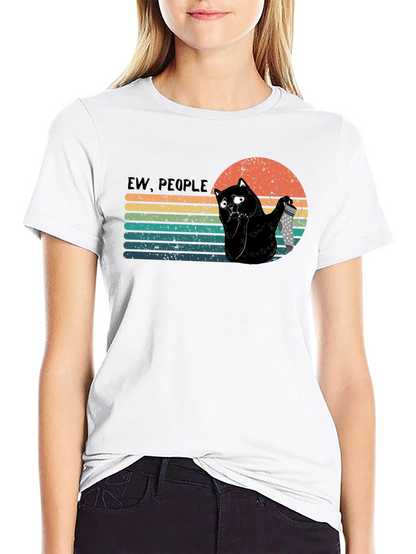 Camiseta Negra Ew People Gato con Cuchillo