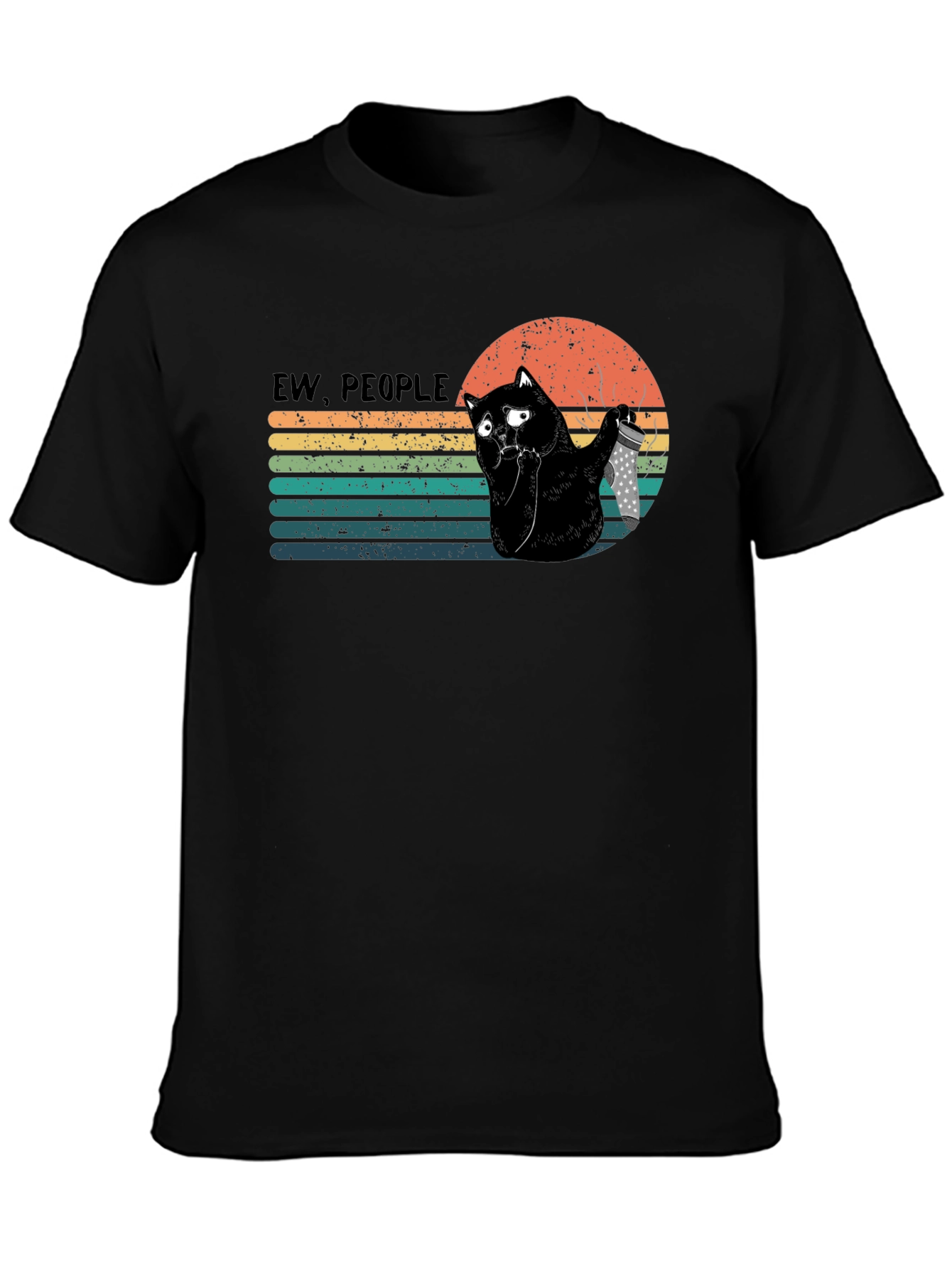 Camiseta Negra Ew People Gato con Cuchillo