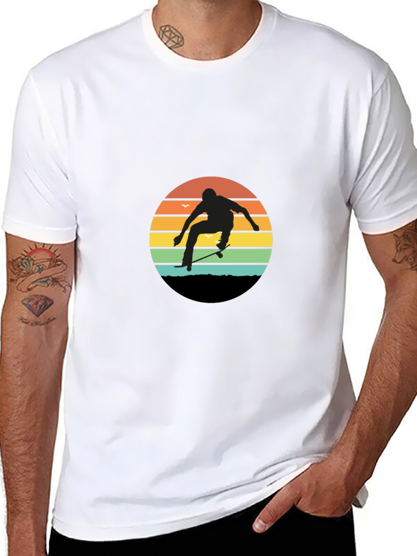 Camiseta Hombre Diseño Skateboard Retro