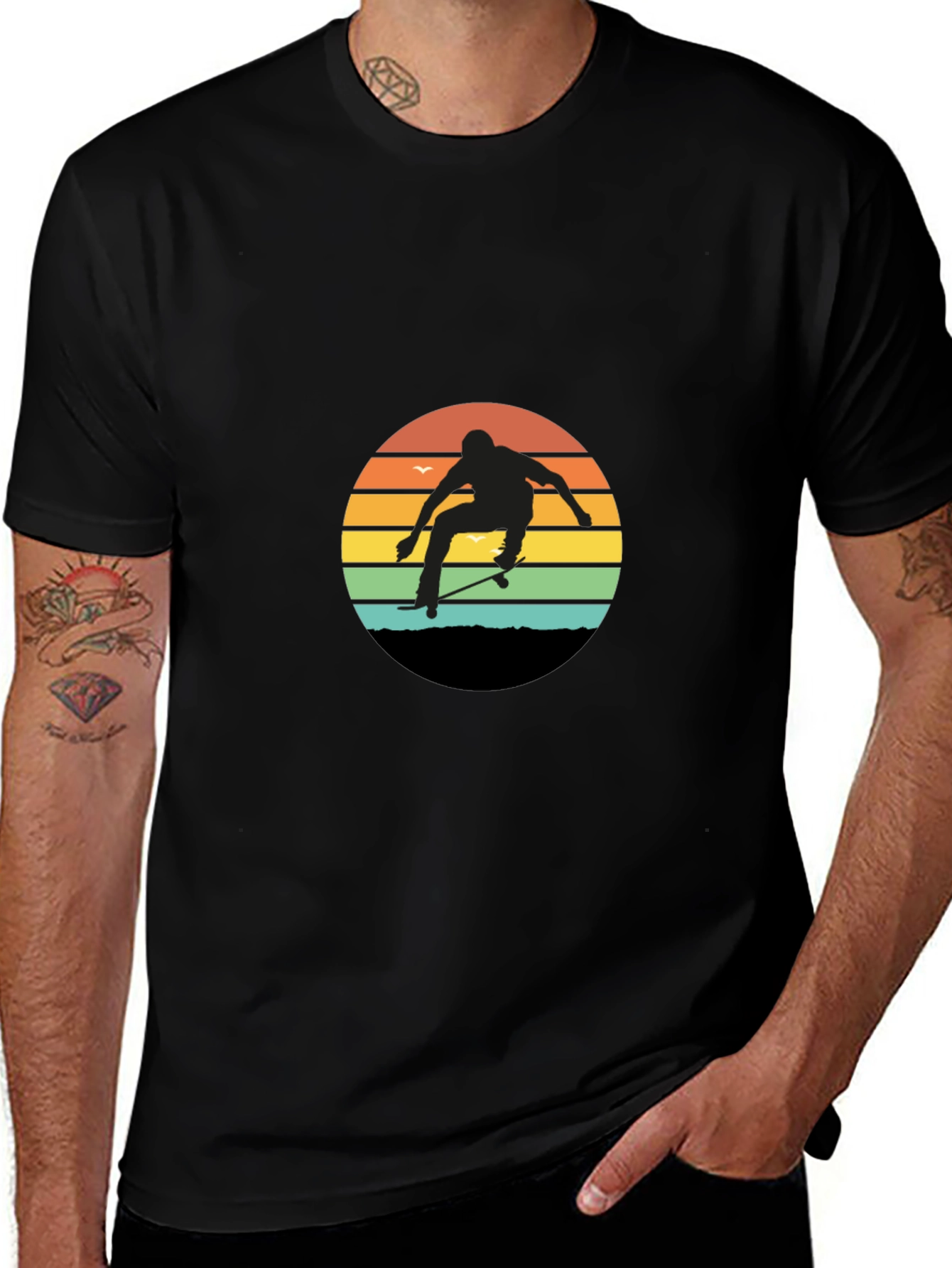 Camiseta Hombre Diseño Skateboard Retro