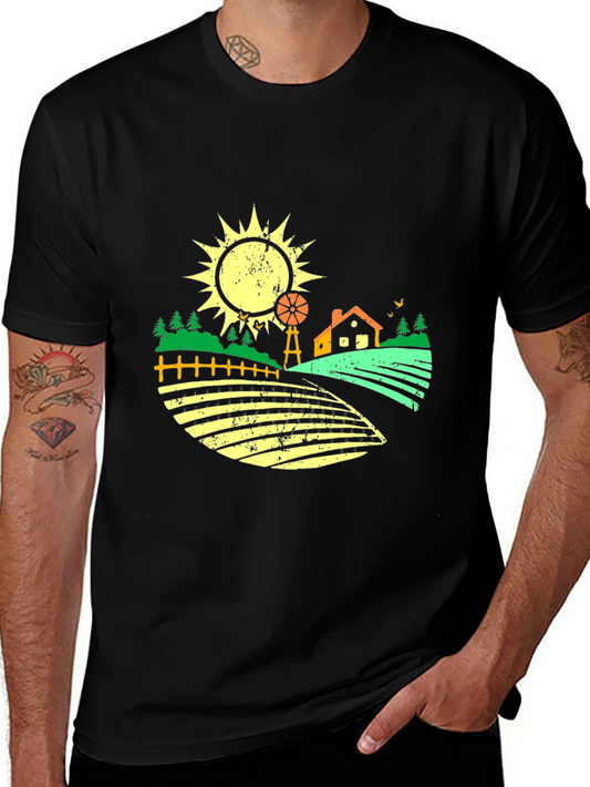Camiseta Negra con Diseño de Granja Vintage