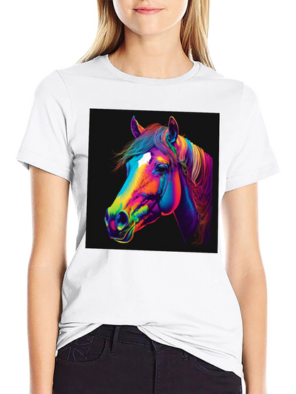 Camiseta Negra con Diseño de Caballo Neón