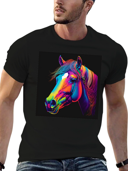 Camiseta Negra con Diseño de Caballo Neón