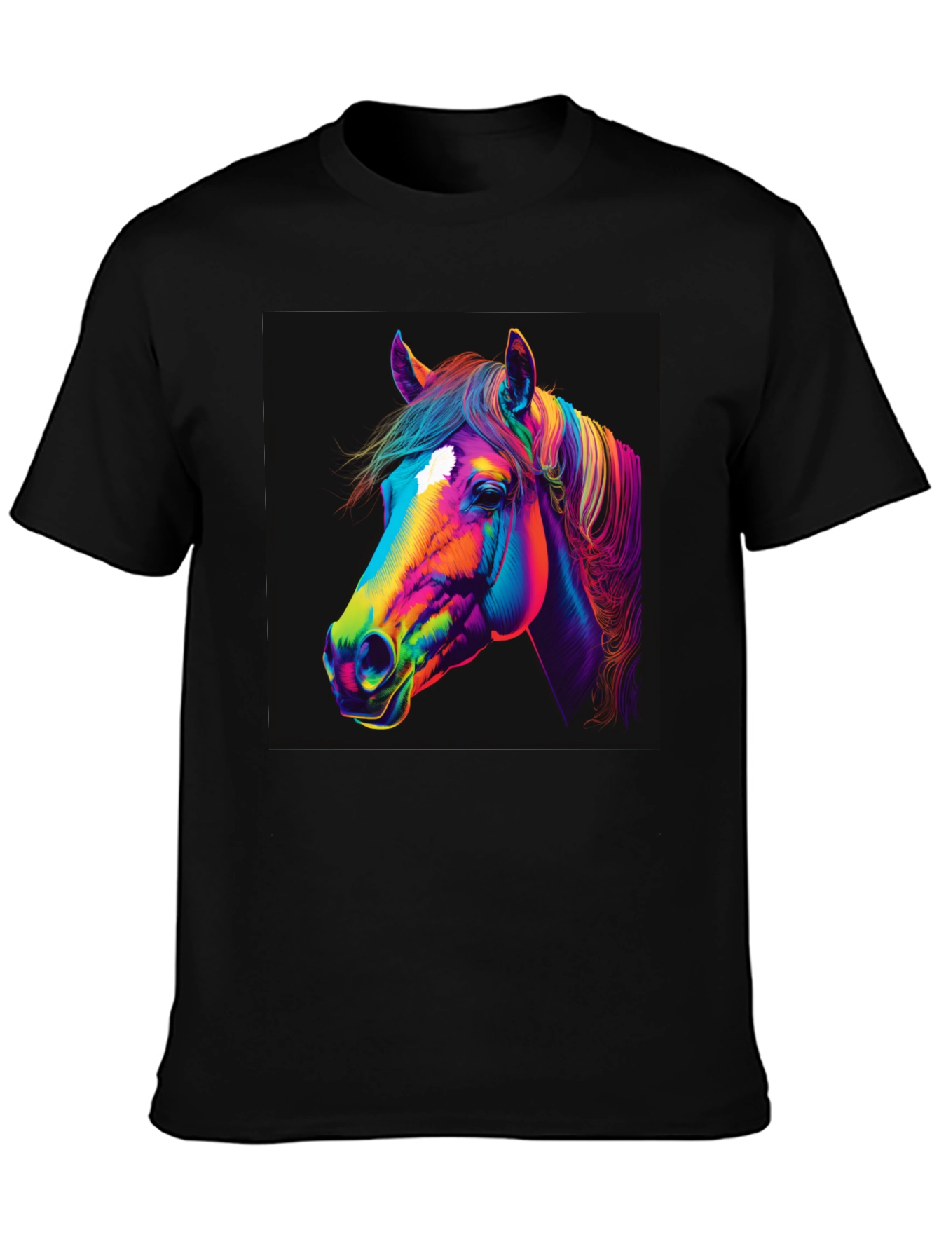 Camiseta Negra con Diseño de Caballo Neón