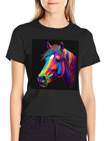 Camiseta Negra con Diseño de Caballo Neón