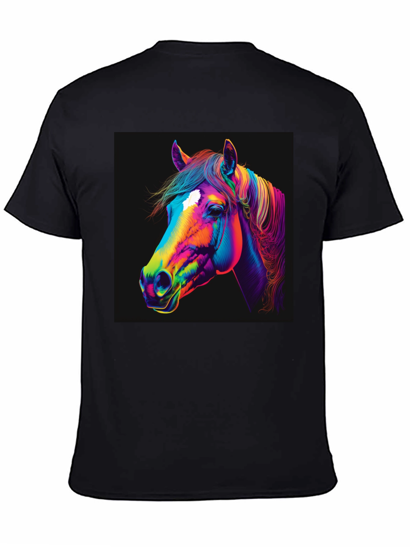Camiseta Negra con Diseño de Caballo Neón