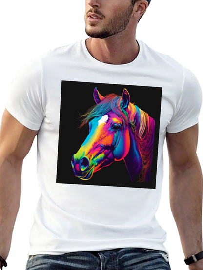 Camiseta Negra con Diseño de Caballo Neón