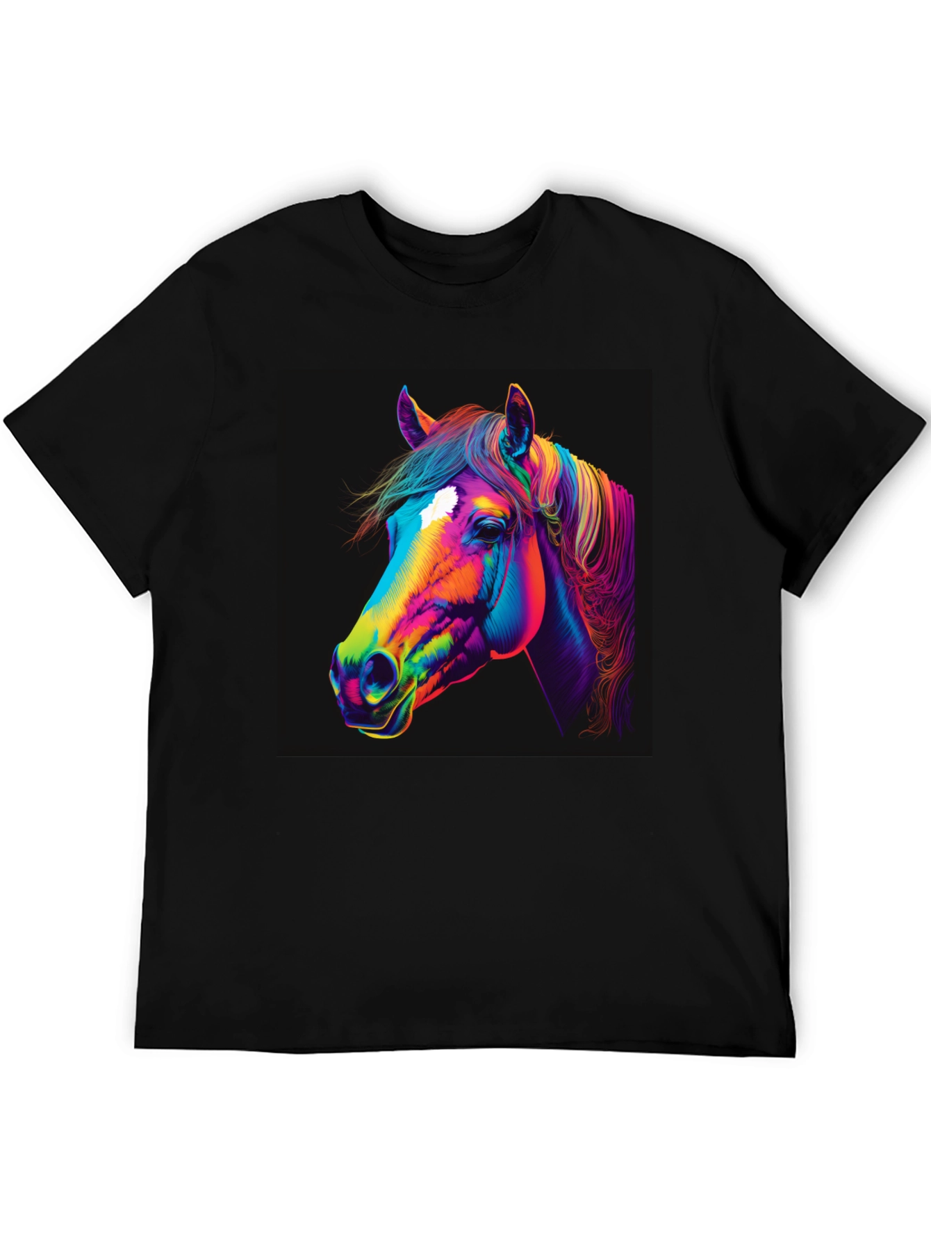 Camiseta Negra con Diseño de Caballo Neón