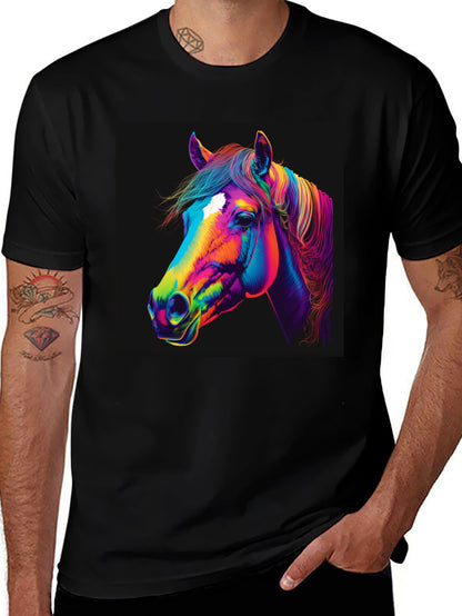 Camiseta Negra con Diseño de Caballo Neón