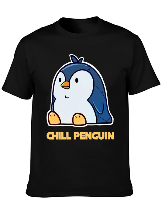 Camiseta Negra Chill Penguin con Diseño Divertido