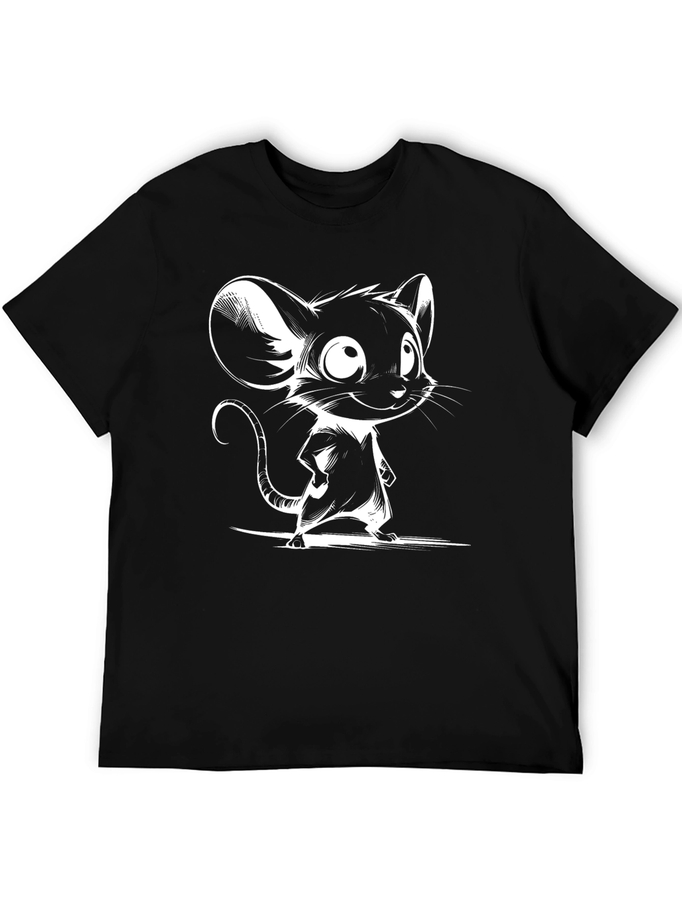 Camiseta Negra con Diseño Ratón Cartoon para Hombre