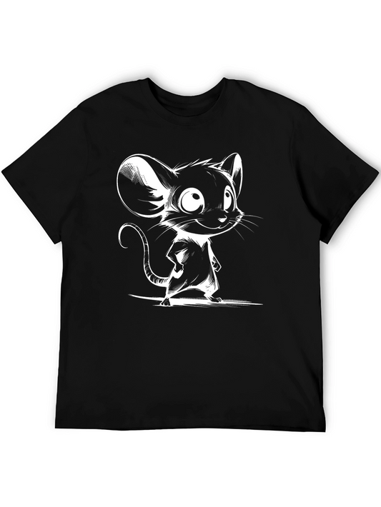 Camiseta Negra con Diseño Ratón Cartoon para Hombre