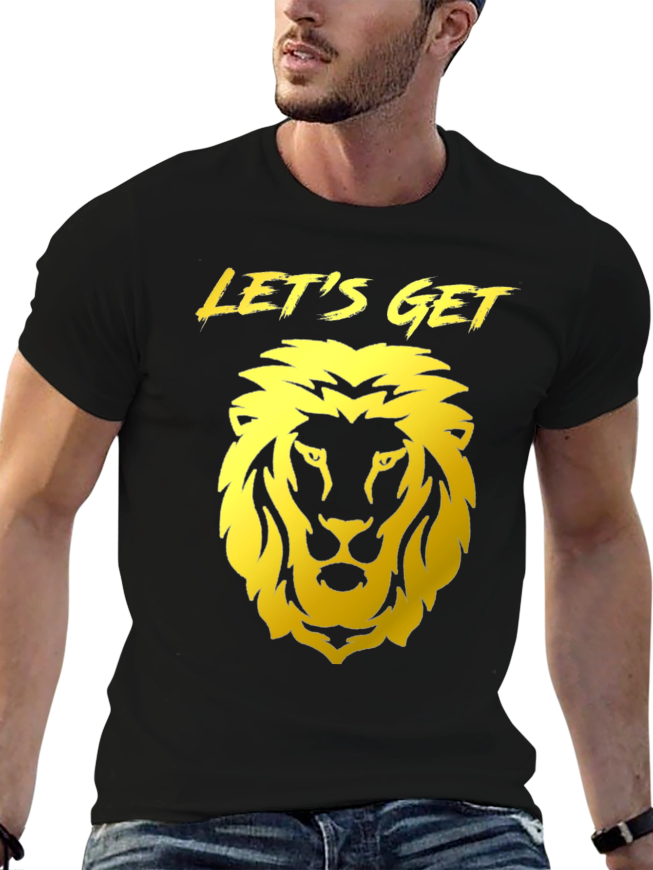 Camiseta Negra con Diseño de León Dorado