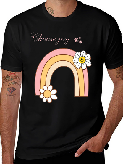 Camiseta Negra Choose Joy Arcoíris Floral