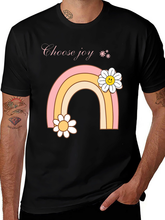 Camiseta Negra Choose Joy Arcoíris Floral