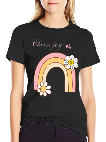 Camiseta Negra Choose Joy Arcoíris Floral